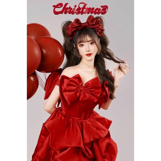 MS1381V ĐẦM XOÈ BÍ TRỄ VAI NƠ full size S/M/L/xL