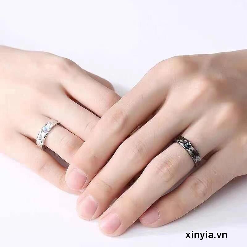 🌺Nhẫn Cặp Hình Thiên Thần Và Ác Quỷ Màu Trắng Đen Phong Cách retro Cho Cặp Đôi Học Sinh