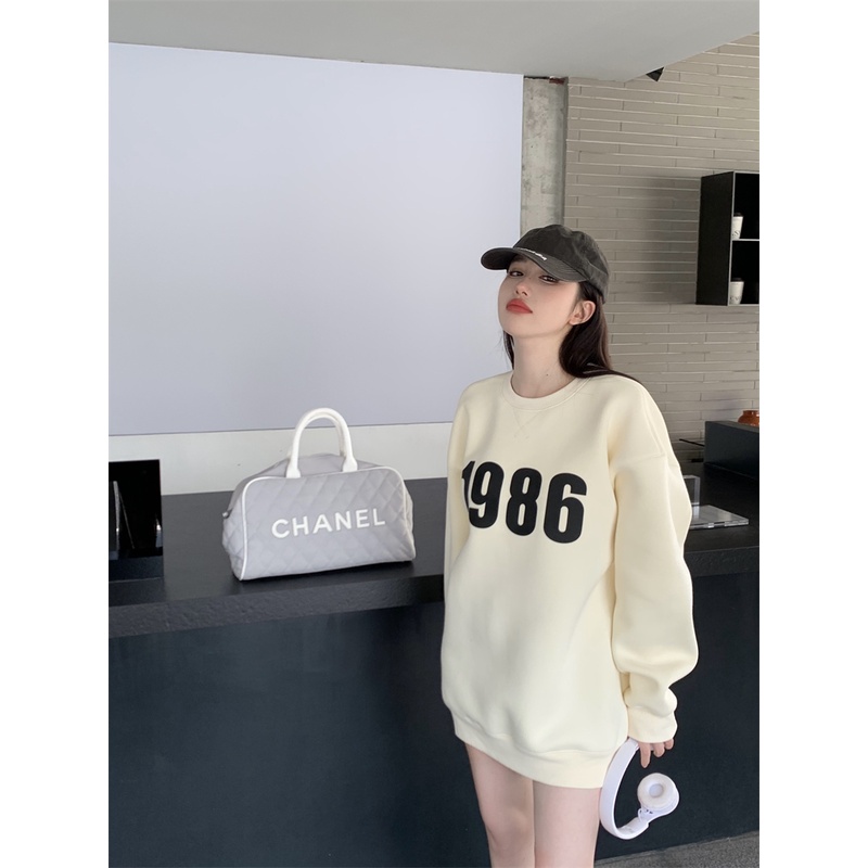 Áo Nỉ Nữ Dài Tay Cổ Tròn In Chữ Thời Trang Hàn Quốc Mới