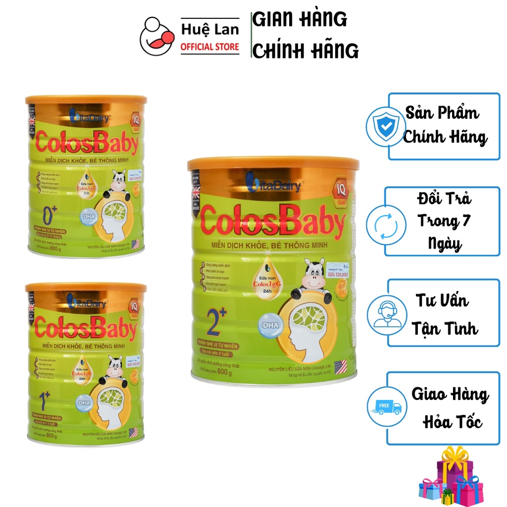 Combo 02 lon sữa bột Vitadairy Colosbaby IQ, Bio, Gold  miễn dịch khỏe, bé thông minh số 0+/ 1+/2+ hộp 800g