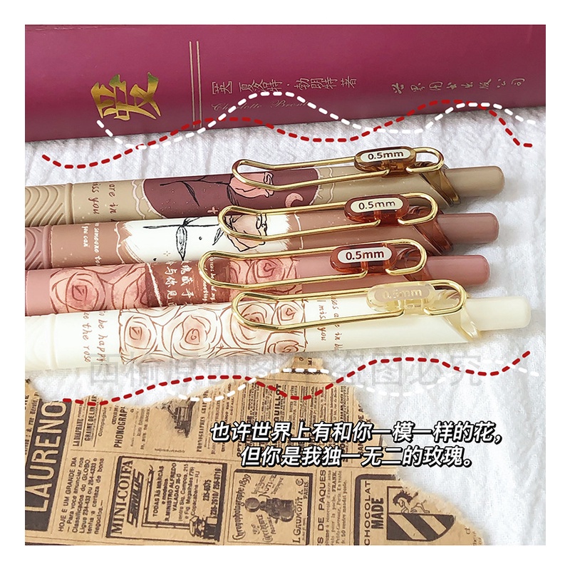 Bút gel MURA M-8137 HOA NÂU, bút gel đen mura siêu xinh