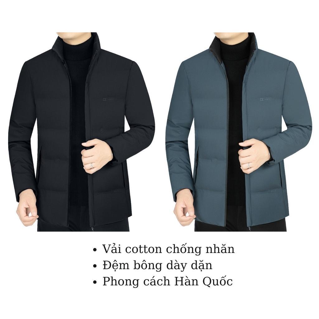 Áo phao Nam đệm bông kháng khuẩn cao cấp, vải chống nhăn, áo khoác Nam cổ đứng mùa đông siêu ấm