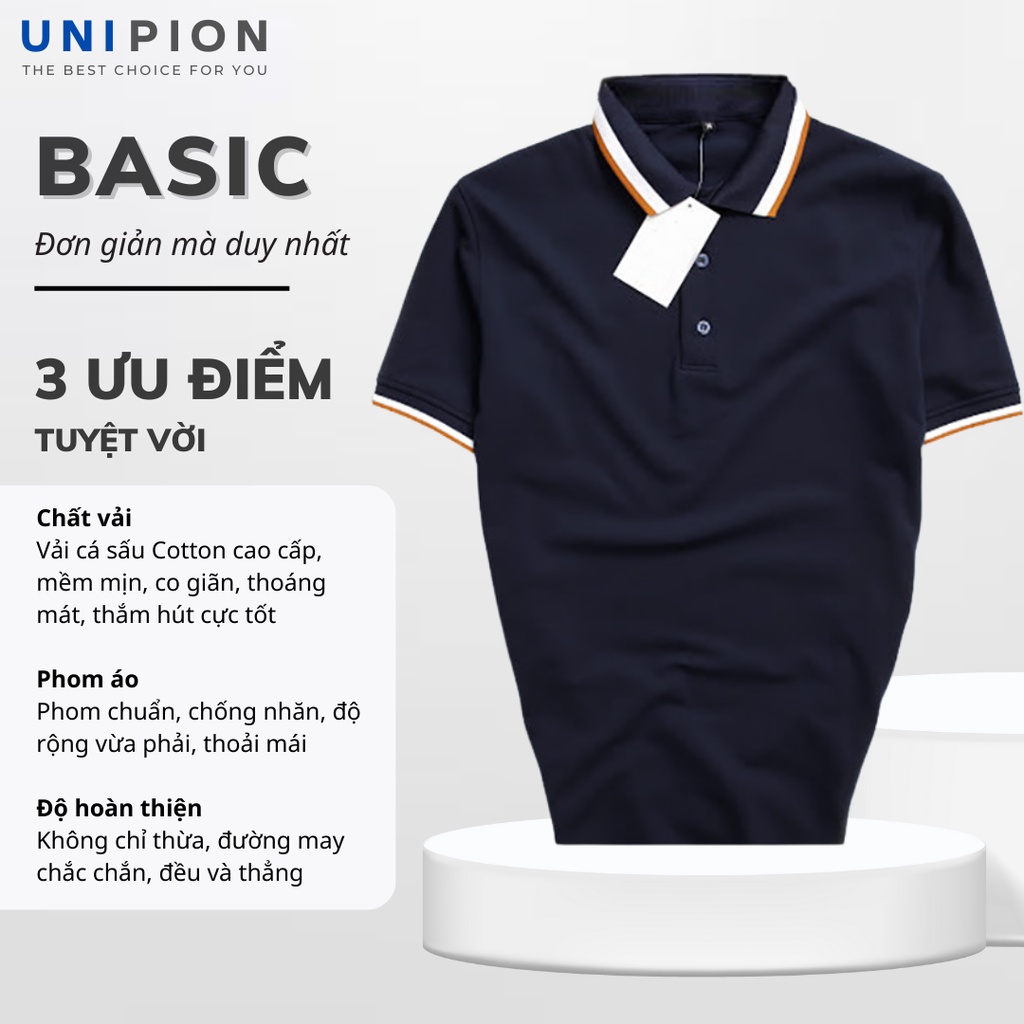 Áo POLO Nam UNIPION ngắn tay chất Cá sấu Cotton CVC bo viền thanh lịch, sang trọng kèm hộp quà tặng