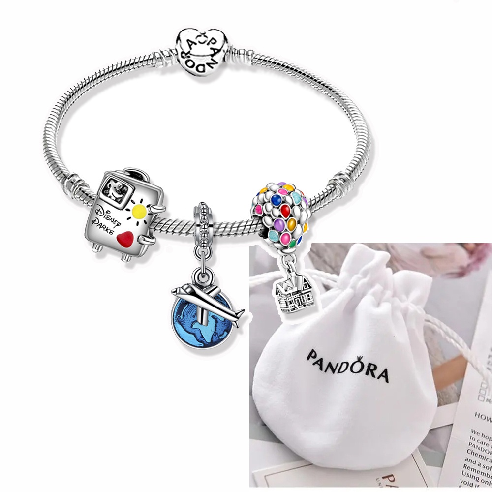 Pandora Vòng Tay Mạ Bạc 925 Đính Hạt Kèm Túi Đựng