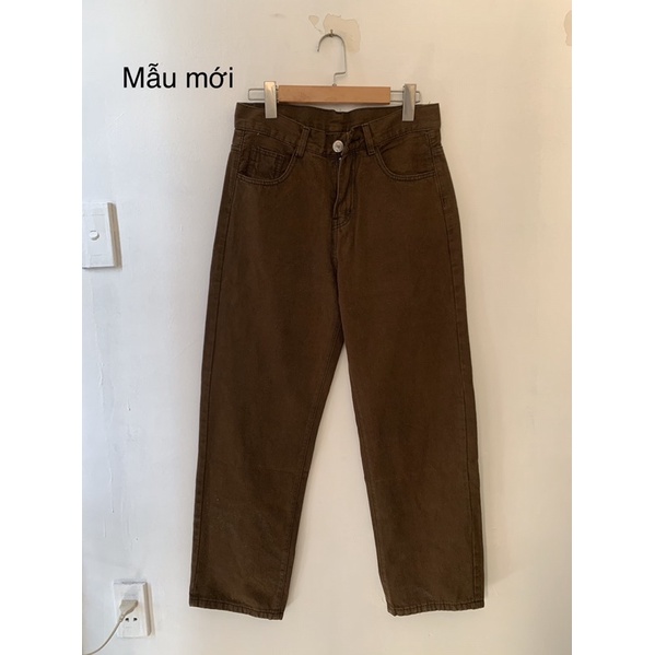 Quần Khaki Jean Nâu Vintage Ống Suông Unisex Nam