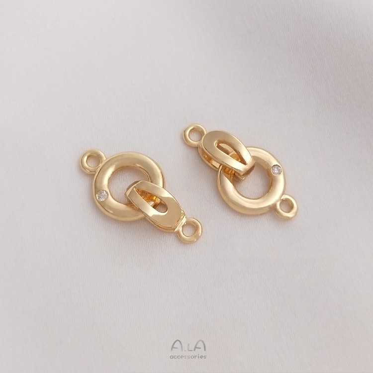 Khóa Cài Tròn Mạ Vàng 14K Đính Đá Zircon Nhiều Màu Sắc Dùng Làm Vòng Tay / Dây Chuyền diy