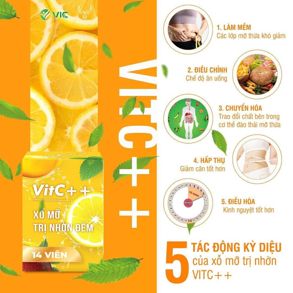 Combo Siết Eo Giam Mỡ Bụng Xổ Mỡ Đêm VitaC+ Detox X9 Viên Uống Giam Cân Thải Mỡ