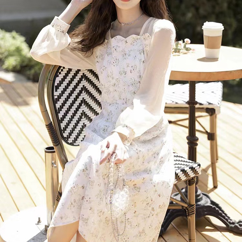 IELGYĐầm Cổ Vuông In Họa Tiết Hoa Phong Cách Pháp Cổ Điển Thời Trang Cho Nữ