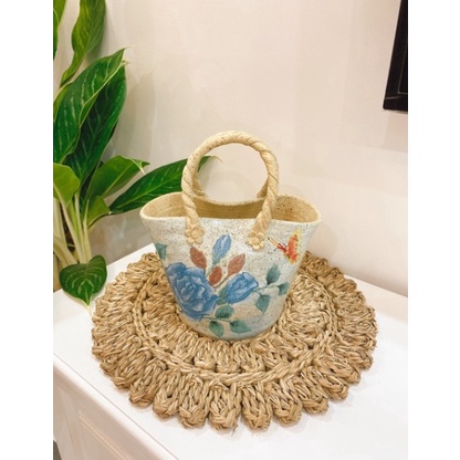 Tấm lót, thảm cói đan tay hình tròn đa dạng họa tiết, lót bình hoa, trang trí bàn ăn, đạo cụ chụp ảnh Decor