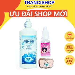 Nước ngâm lens và nhỏ mắt FRESH EYES nước rửa lens chai lớn 150ml, nước nhỏ, dụng cụ đeo lens chuyên dụng TRANCI