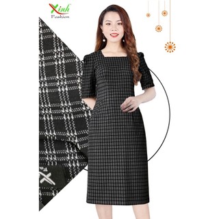 Đầm Suông Caro Đen Tay Lỡ Trẻ Trung DL869