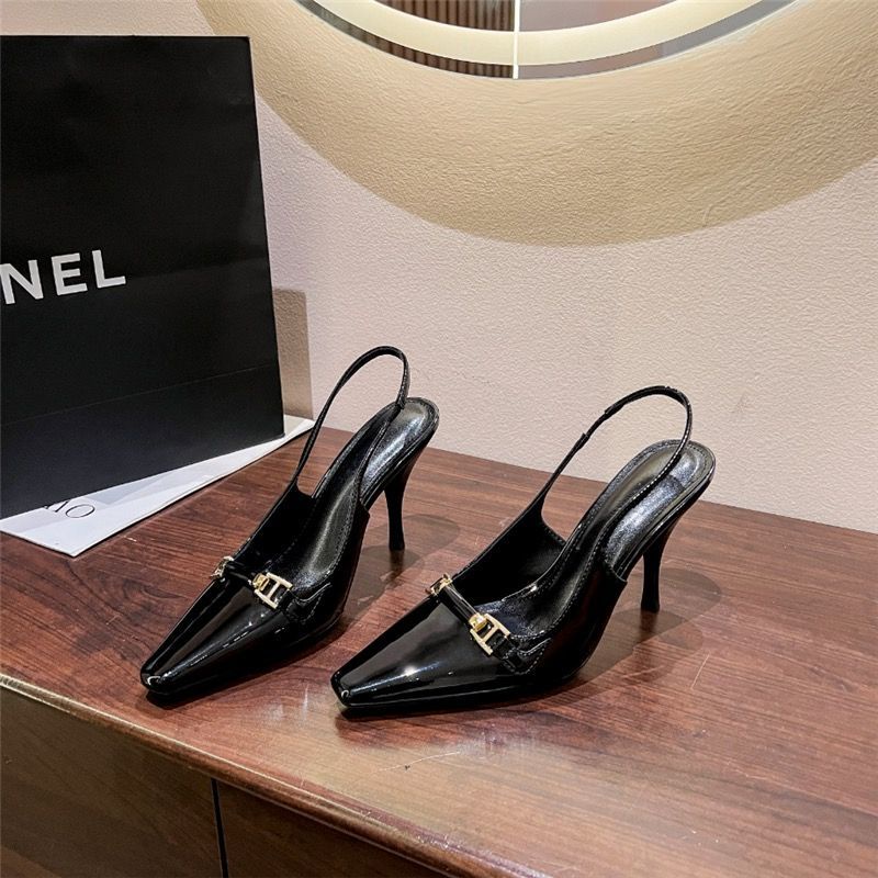 Giày Cao Gót Da Bóng Mũi Vuông Màu Đen Thời Trang Thu Đông 2023 Cho Nữ