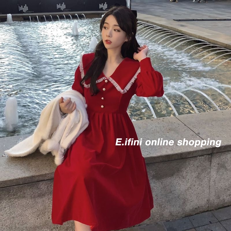 váy váy nữ Váy đỏ Trang phục năm mới IE04