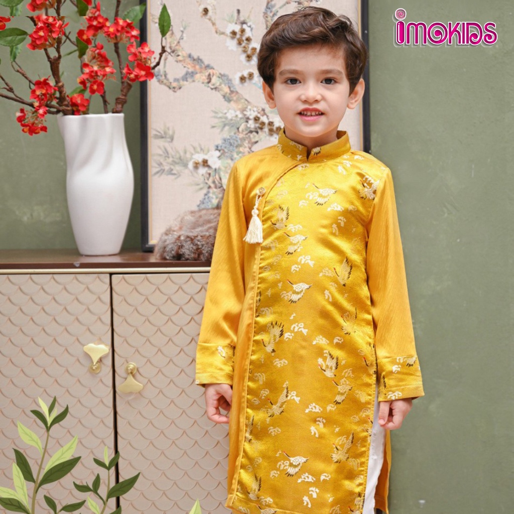 Áo dài bé trai June With Love, Oli River 10-30kg áo dài truyền thống cho bé màu đỏ, vàng, xanh