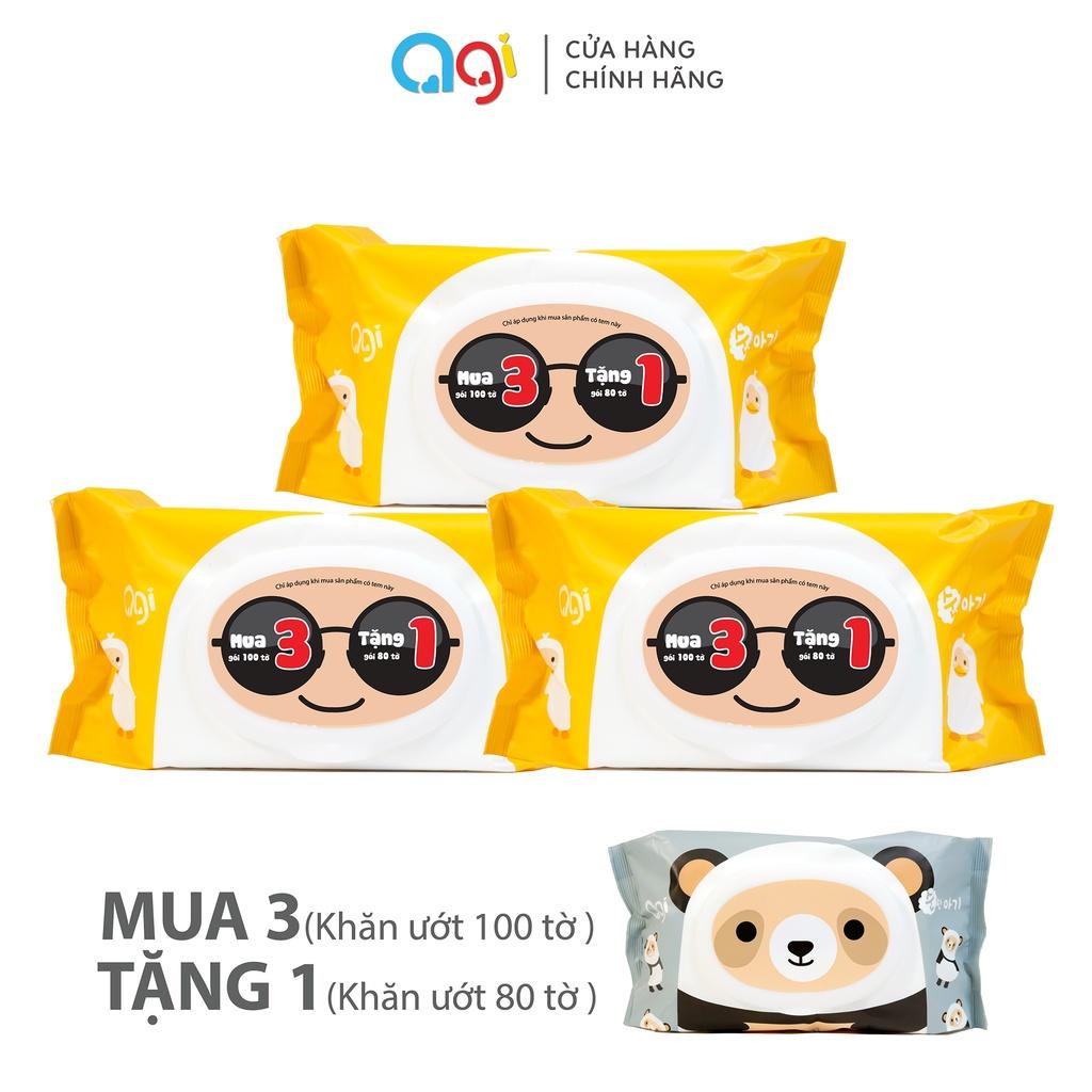 Combo 3 Gói Khăn Ướt Agi 100 Tờ Không Hương  - Dày, Mịn