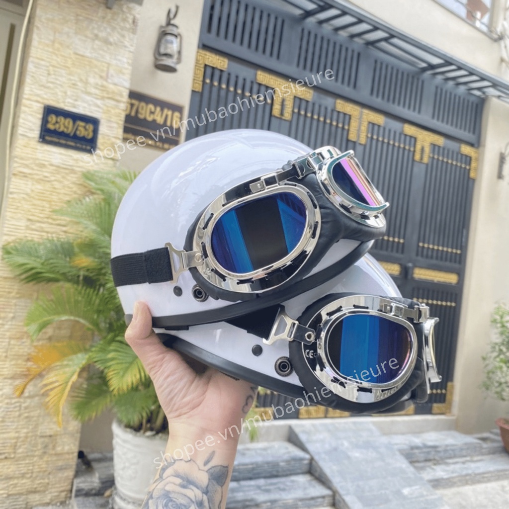 Nón bảo hiểm nữa đầu kính phi công đáng yêu ,Mũ bảo hiểm cute tặng kèm sticker phù hợp cho cả nam và nữ