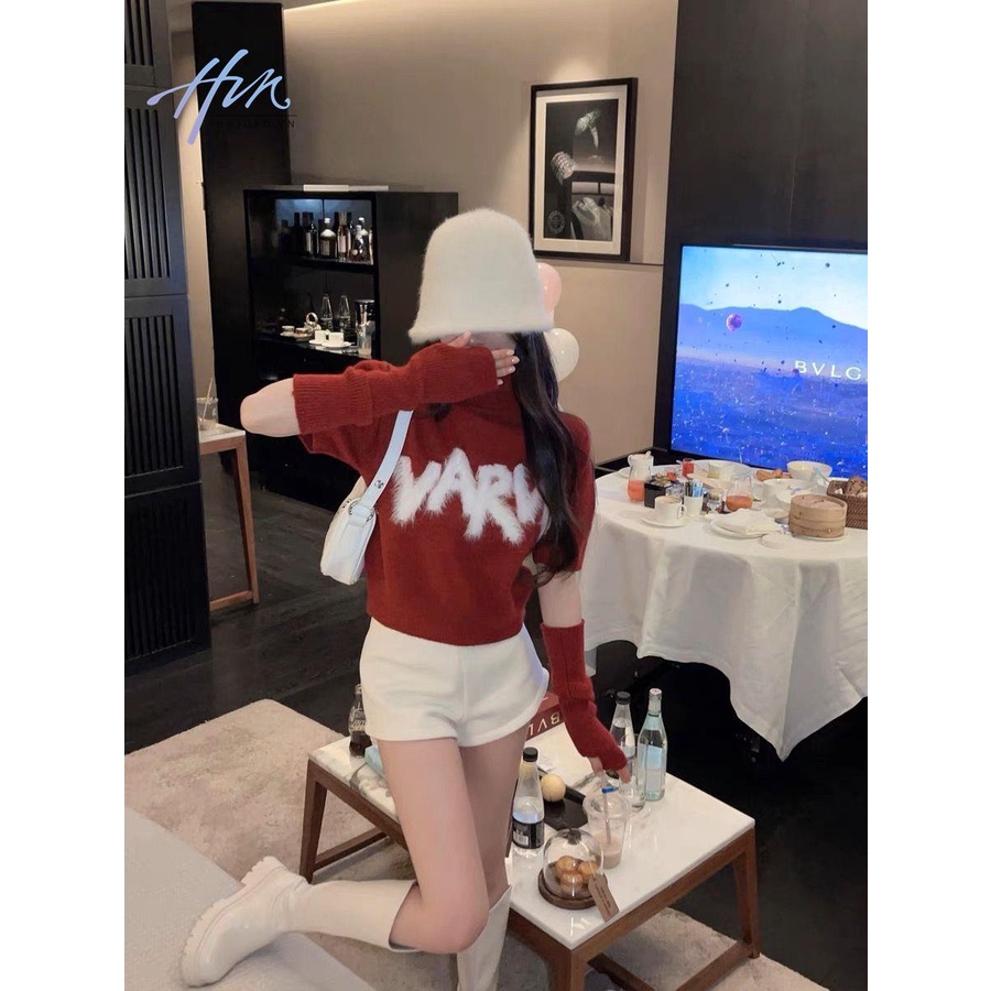 Áo Sweater Dệt Kim Tay Ngắn Cổ Cao Dáng Ôm Thời Trang Cho Nữ