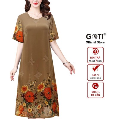 GOTI - Đầm Suông Trung Niên Dạo Phố Kiểu Đầm Bigsize Trung Niên Dáng Dài In Hoạ Tiết Dành Cho Mẹ U50 3344 3226 3367 3368