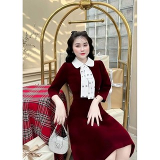 Đầm nhung MNG  kèm nơ.