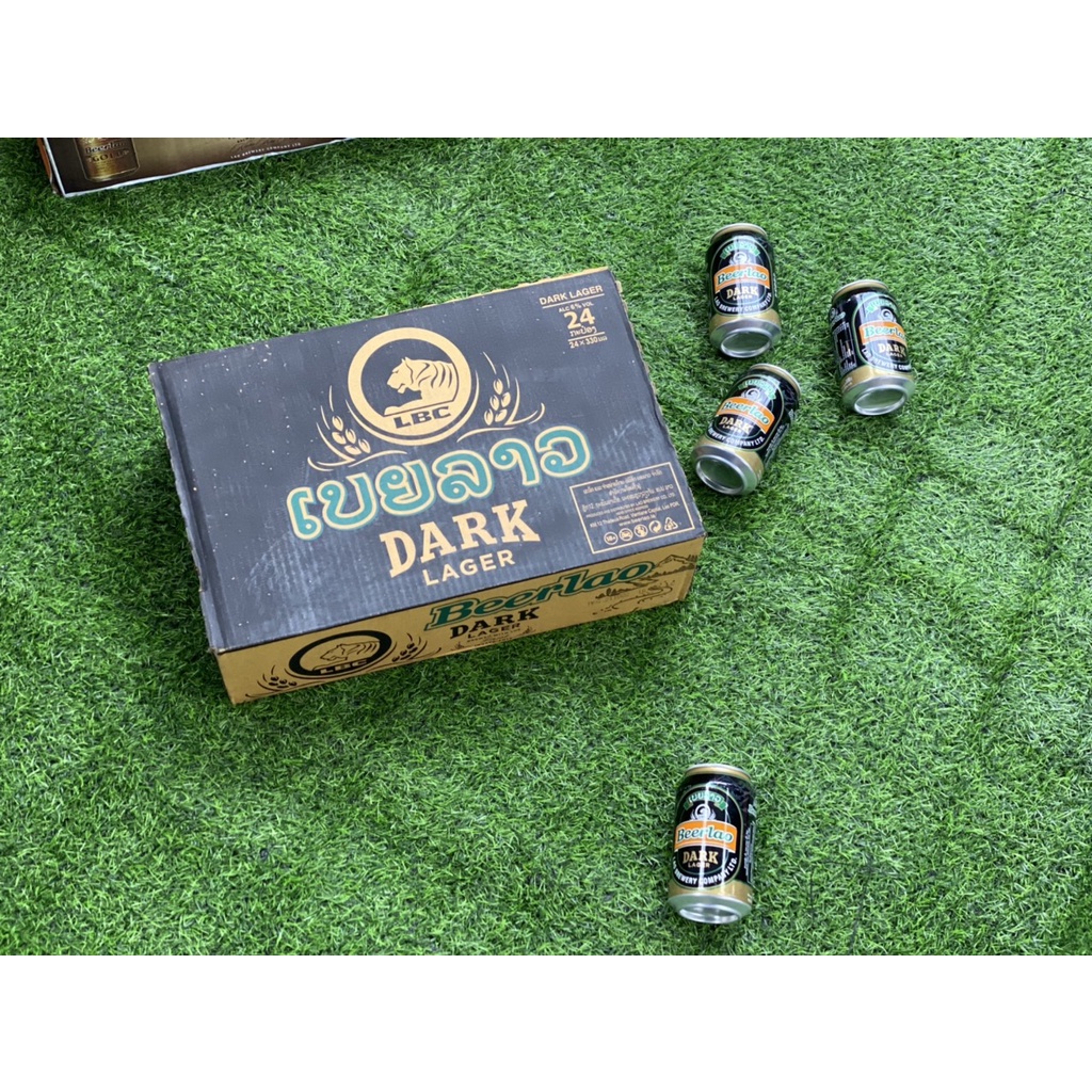 Combo 6 lon bia Lào đen dark lager, 6% uống quên sầu