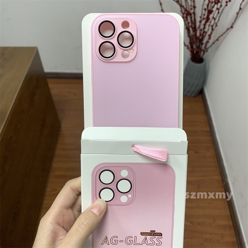 Ốp Điện Thoại Mặt Kính Cứng Chống Dấu Vân Tay Màu Hồng Cho IPhone 14 13 12 11 Pro Max 14Plus