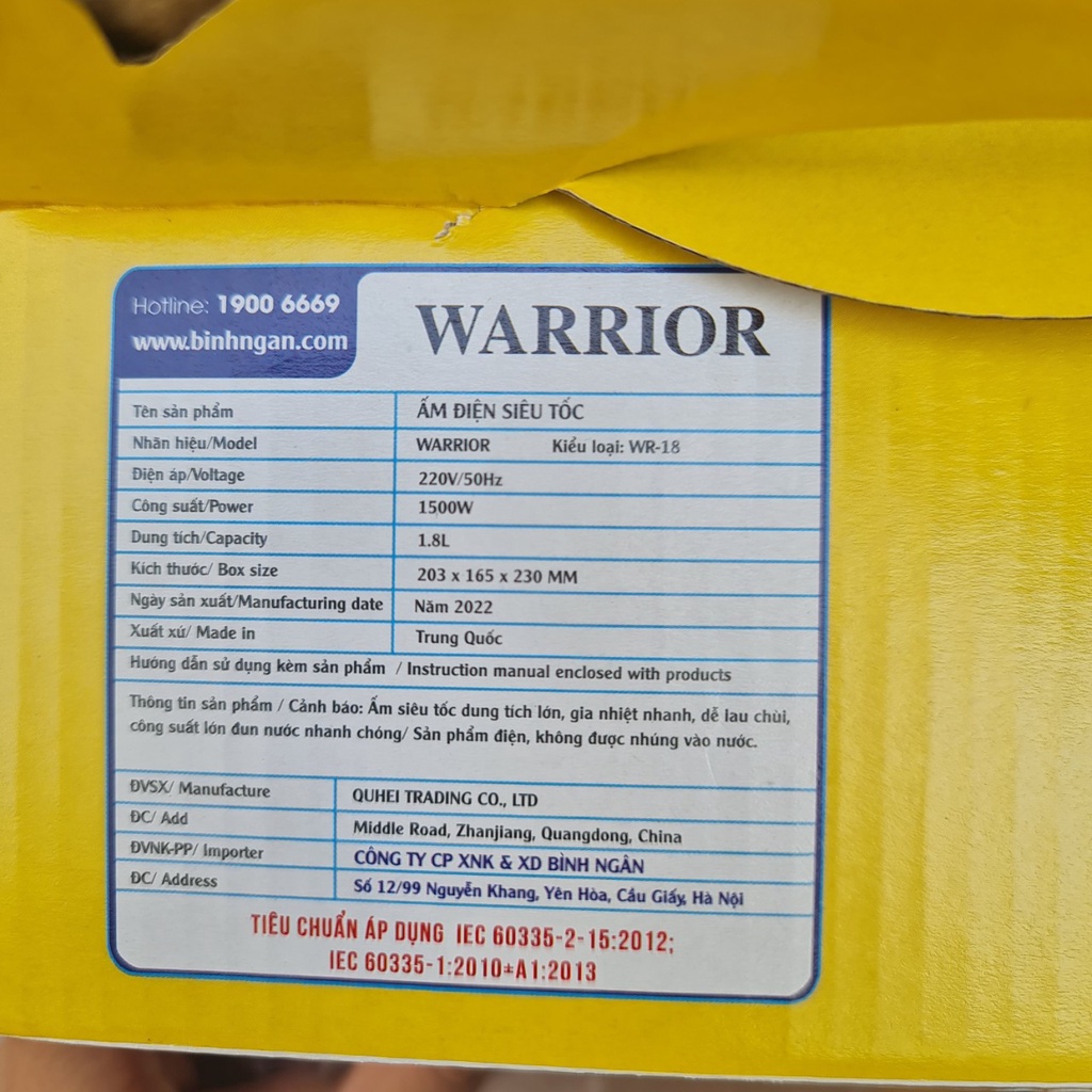 Ấm Siêu Tốc - Bình Đun Nước Inox 1.8L WARRIOR WR-18- Điện máy Sunmy