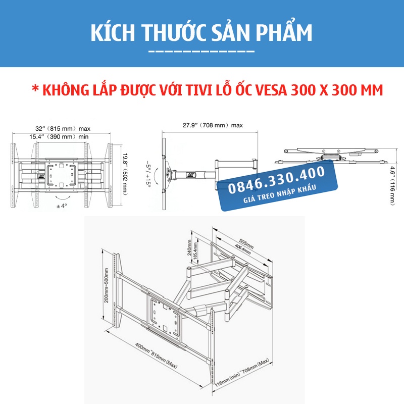 Giá treo tivi xoay đa năng NB SP5 50 - 90 Inch / Khung treo tivi xoay góc cao cấp