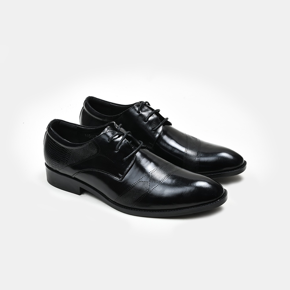 Giày tây nam xỏ dây mũi nhọn đế 3cm phần thân ép vân BQ GT 209