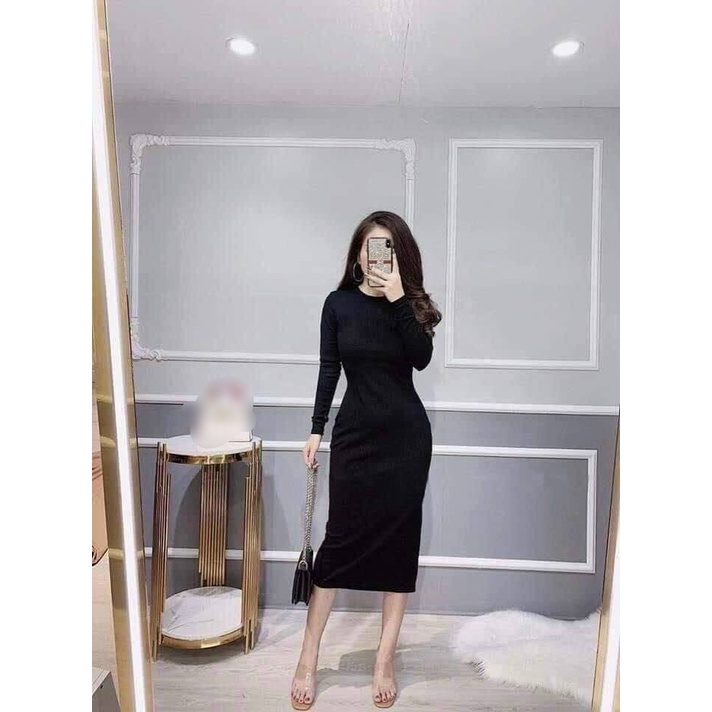 Váy body đen tay dài co giãn