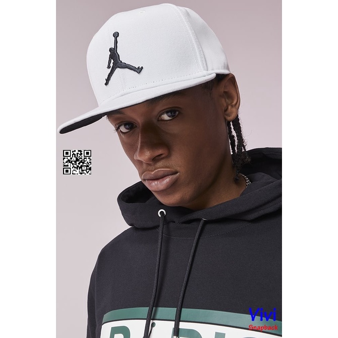 Nón snapback Jordan Juman màu trắng ,Mũ Jordan Pro Jumpman Snapback White Hat,Jordan thời trang thể thao