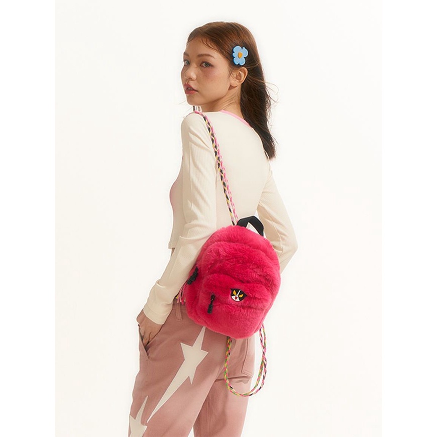 Ba Lô Lông Nhung Hình Mèo Chiên Hồng Phong Cách Retro Hợp Thời Trang Cho Nữ