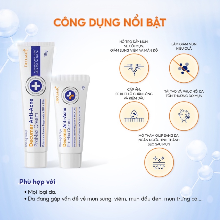 Kem Ngừa Mụn, Mờ Thâm,Ngừa Sẹo,Tái Tạo Da Decumar Anti-Acne Promax Cream 15g