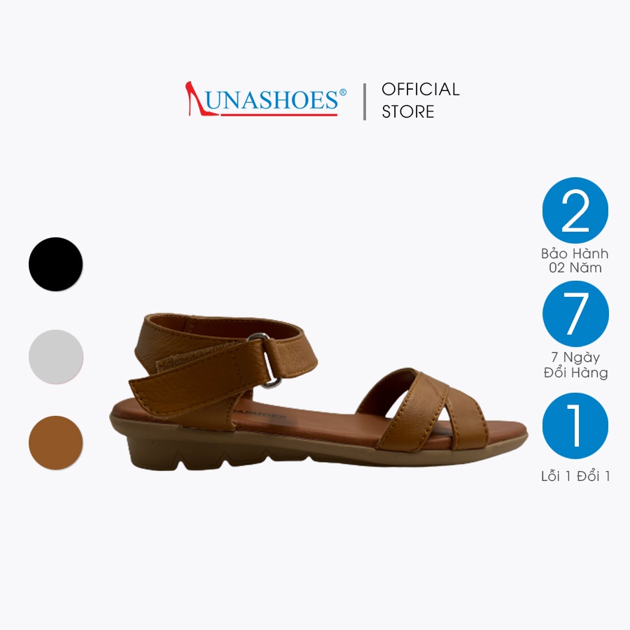Dép sandal nữ đế bệt Lunashoes 6601 giày da bò thật mềm êm chân bảo hành 24 tháng