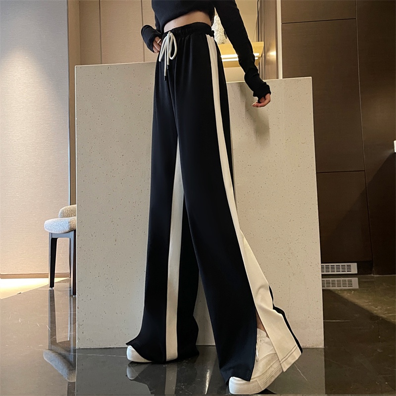 Quần ống rộng Xẻ Tà Phối Màu Tương Phản Thời Trang Mùa Thu Mới Cho Nữ