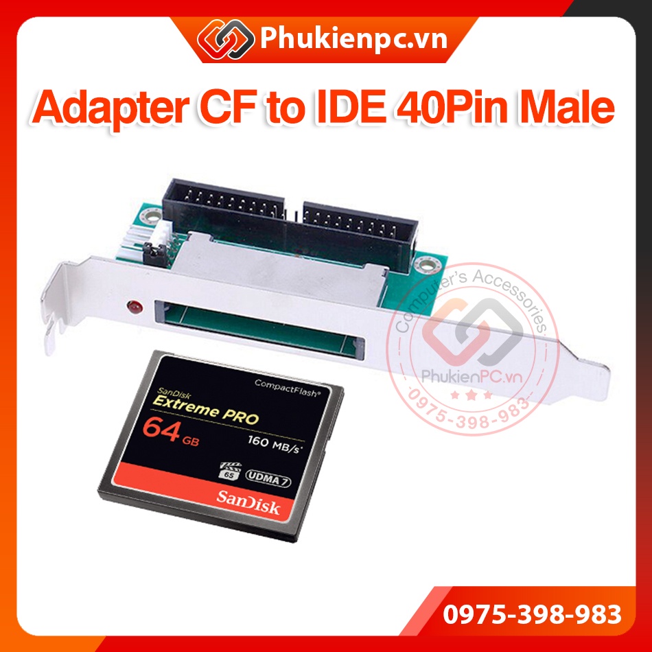 Adapter chuyển đổi thẻ nhớ CF sang IDE 40pin 3.5 inch chân đực gắn vỏ case, dùng cho máy tính PC máy công nghiệp CNC PLC