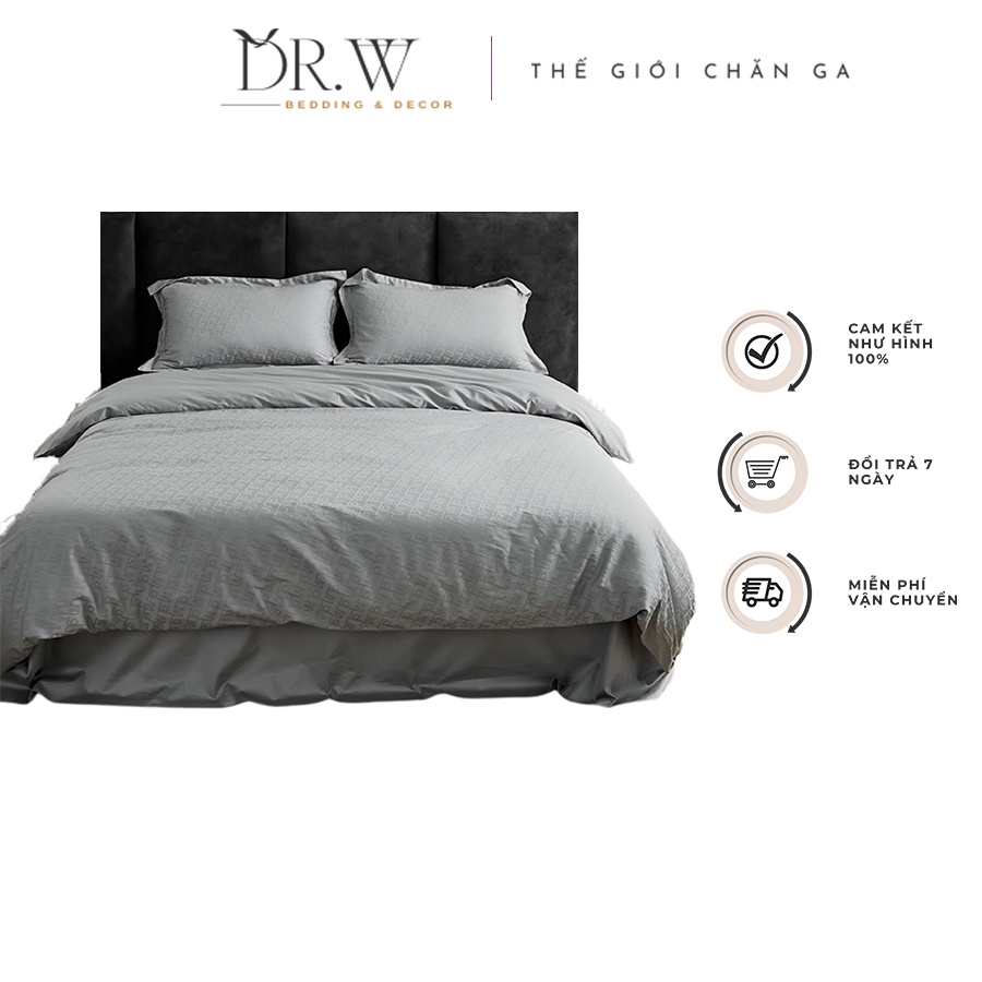 Bộ chăn ga gối nệm set 4 món lụa dệt 3D DR.W cao cấp phong cách hàn quốc bo chun drap giường - Thế giới chăn ga