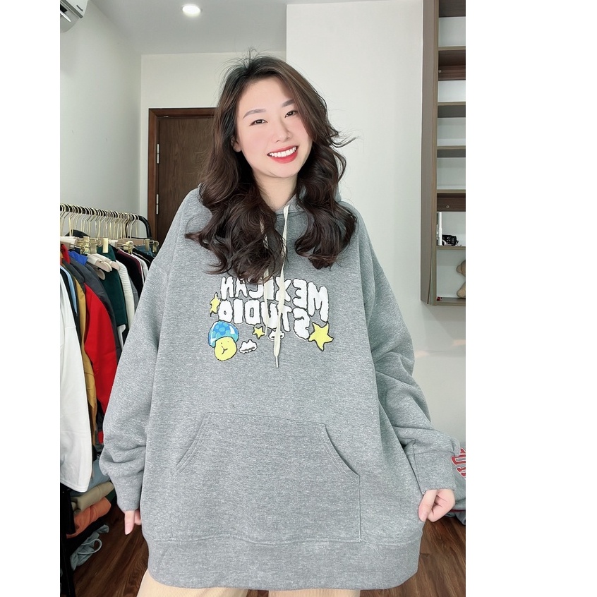 Áo hoodie nấm Mexican chữ in phồng unisex
