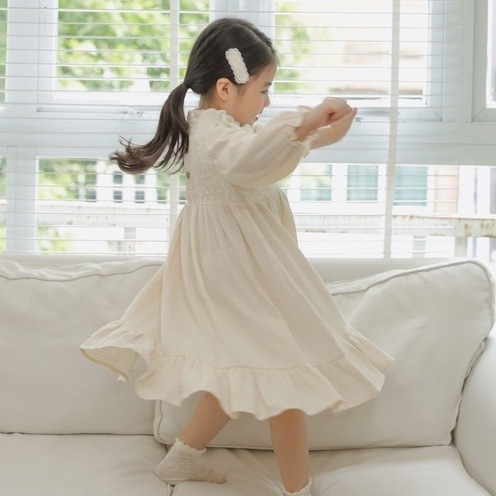 Váy bé gái Sora.bébé Ceclie Dress chất liệu muslin phối ren thêu hoa cao cấp