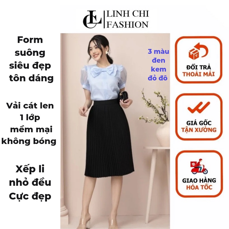 Chân Váy Xếp Ly Dáng dài qua gối LINH CHI dáng Xuông form cực chuẩn đẹp dài 65cm vải cát len RŨ ĐẸP MỀM MỊN