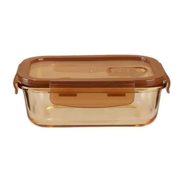 Thố thủy tinh Glass có nắp chịu nhiệt dùng trong lò vi sóng, đựng cơm và thức ăn mang đi làm chống tràn màu hổ phách