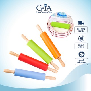 Cây cán bột lăn bột silicon tay gỗ nhiều size tiện dụng làm bánh