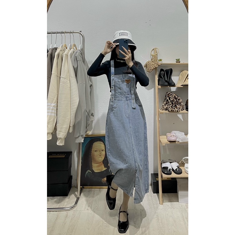 Váy yếm bò dày dặn cá tính thời trang chất jean không co giãn 2 màu-Minxy shop