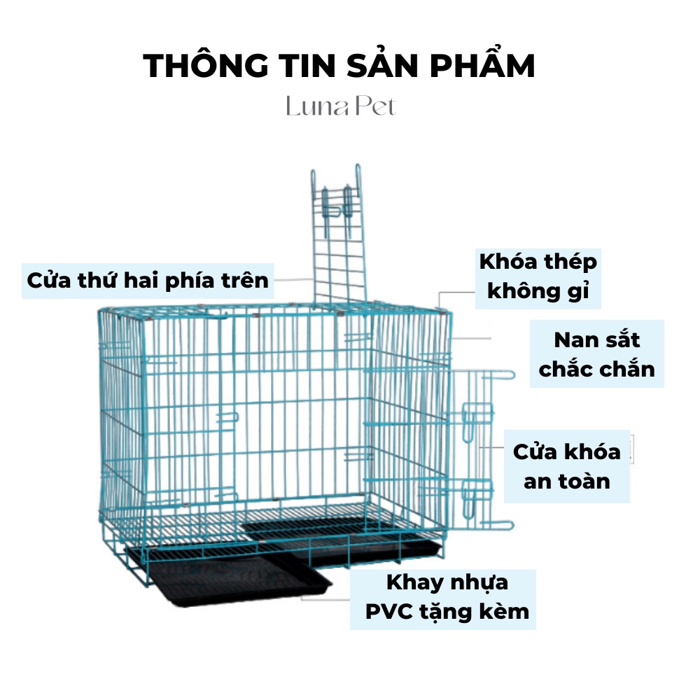 Chuồng nuôi thú cưng gấp gọn LunaPet CN01 - lồng nuôi chó mèo sơn tĩnh điện tặng kèm khay vệ sinh
