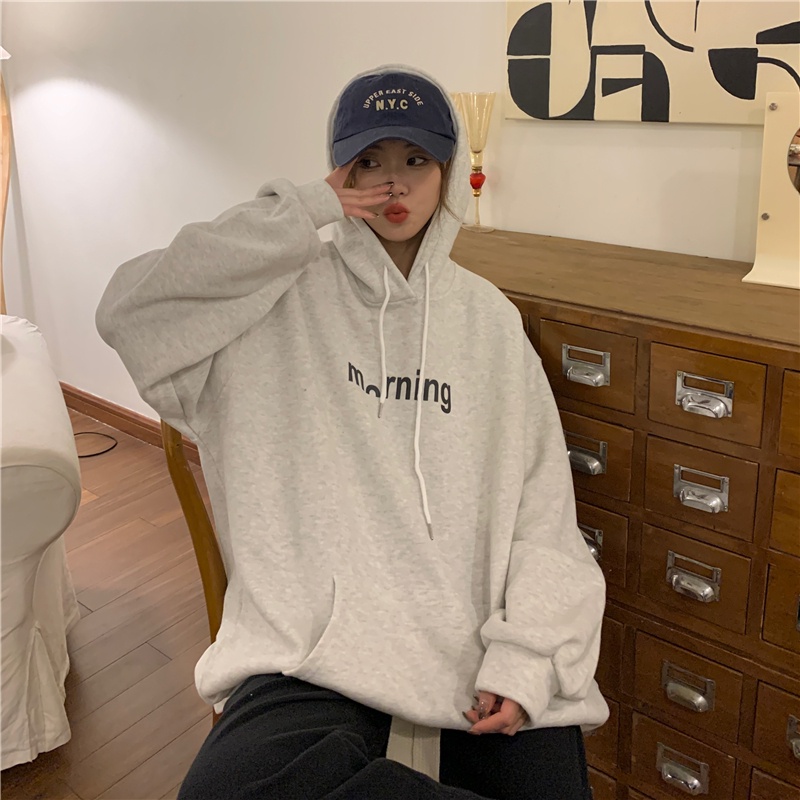 Áo hoodie SUXI tay dài dáng rộng phong cách thể thao năng động dành cho nữ