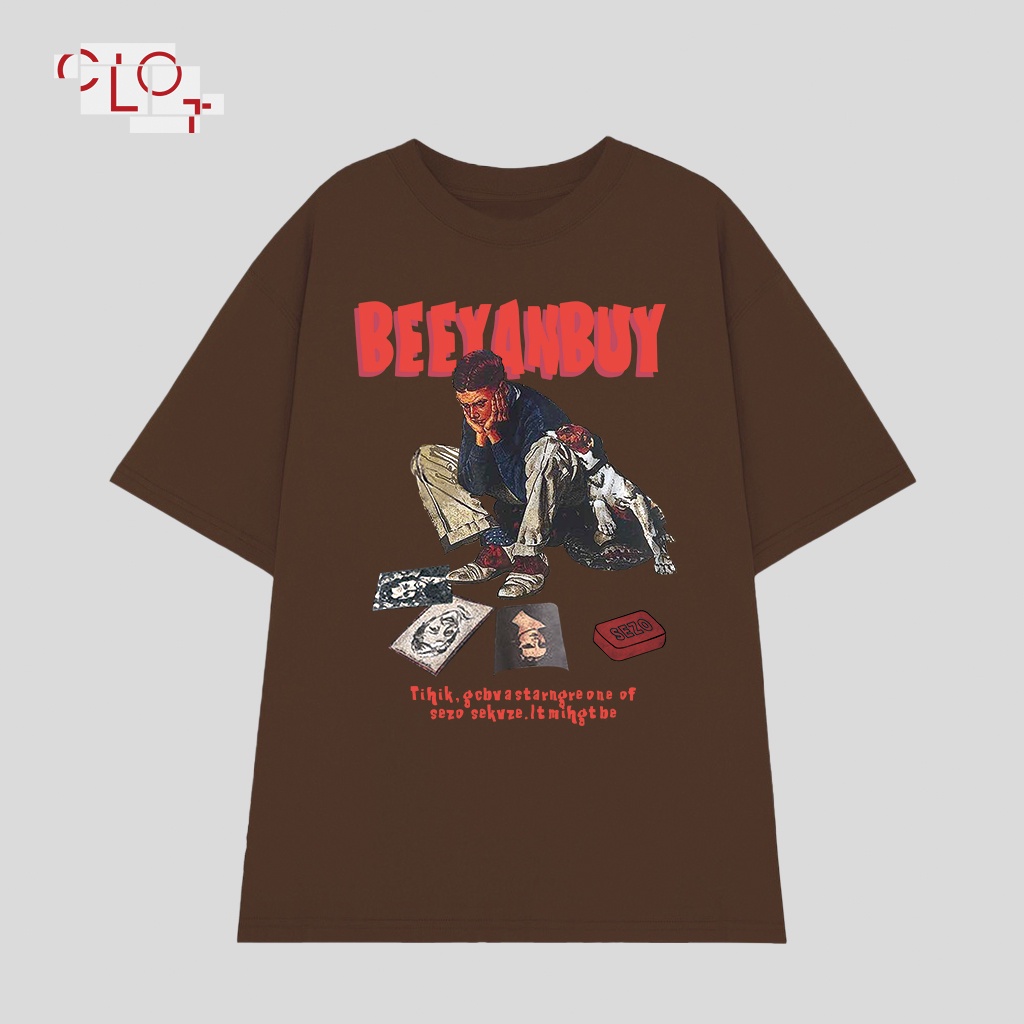 CLOT Áo thun tay lỡ nâu xám nam nữ retro áo phông unisex bigsize ulzzang 100%cotton