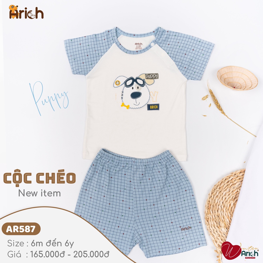 Bộ cộc tay cài chéo phối hình vải sợi tre cao cấp Arich
