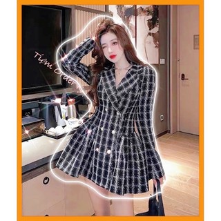[Sẵn Hàng]♥️Đầm,Váy Dạ Cổ Vest Caro(ành thật)Size S,M,L