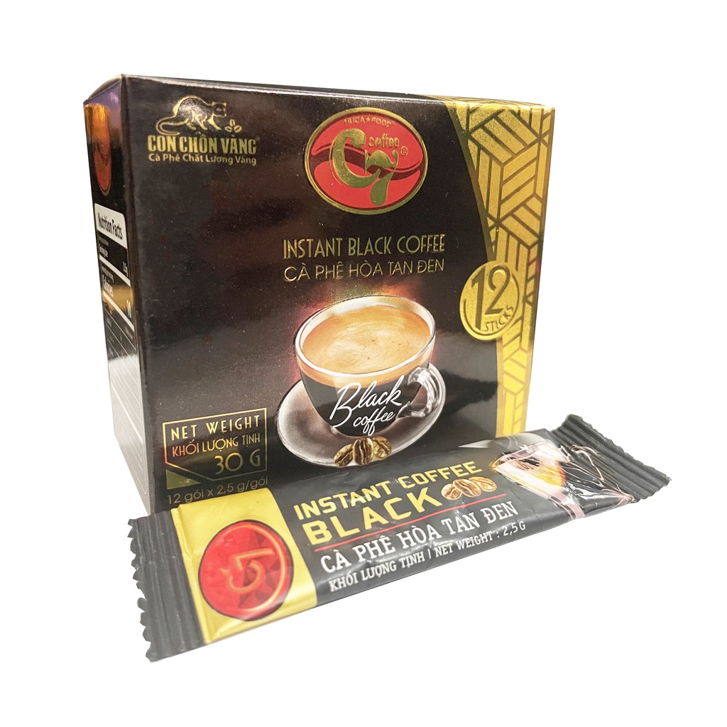 Combo 5 Hộp - Cà Phê Hòa Tan Không Đường Không Sữa - Con Chồn Vàng C7 - Hộp 12Que