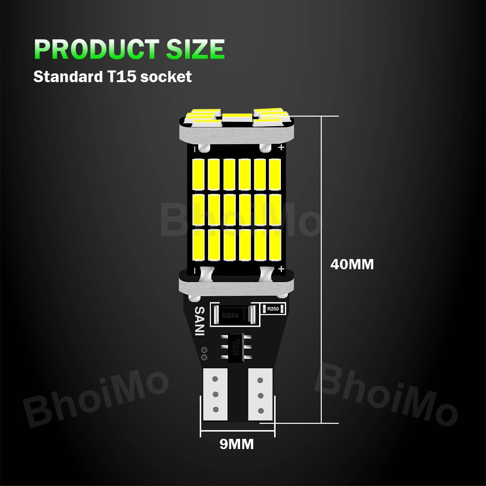 Đèn LED lùi đỗ xe/báo hiệu rẽ T15 45SMD W16W 4014 920 921 912 DC12V 6000K siêu sáng cho mô tô tự động