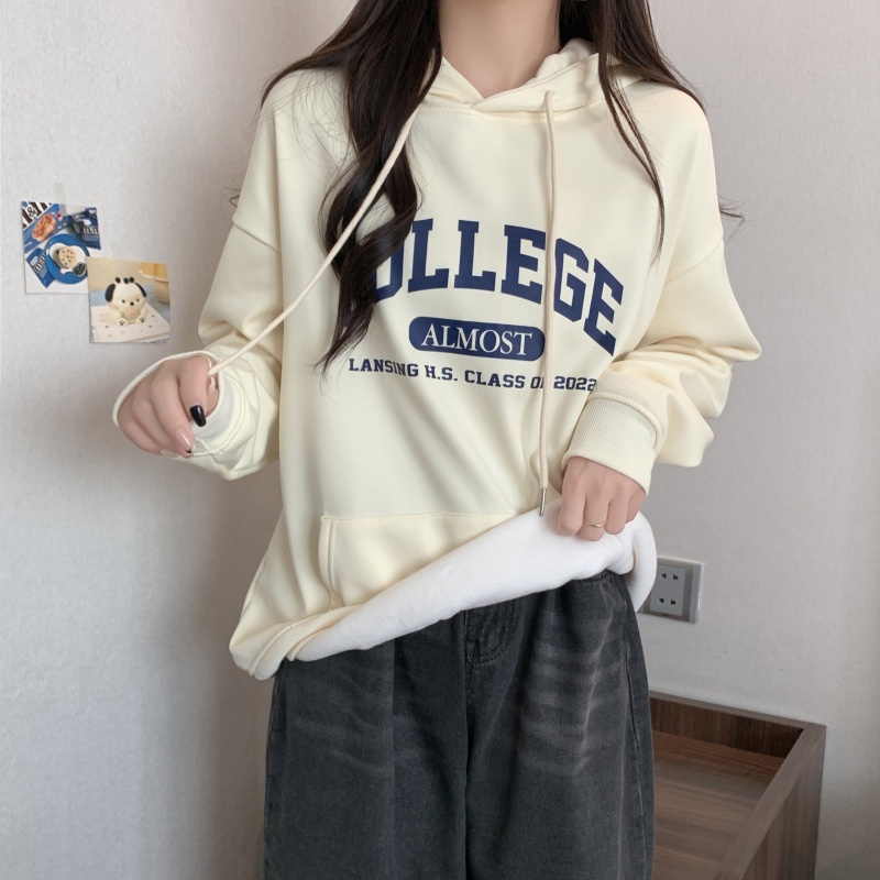 Áo Hoodies Dáng Dài Hoạ Tiết Chữ In Phong Cách Hàn Quốc